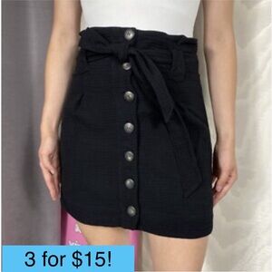 Forever 21 Black Paper Bag Tie Waist Button Front Lined Mini Skirt Small